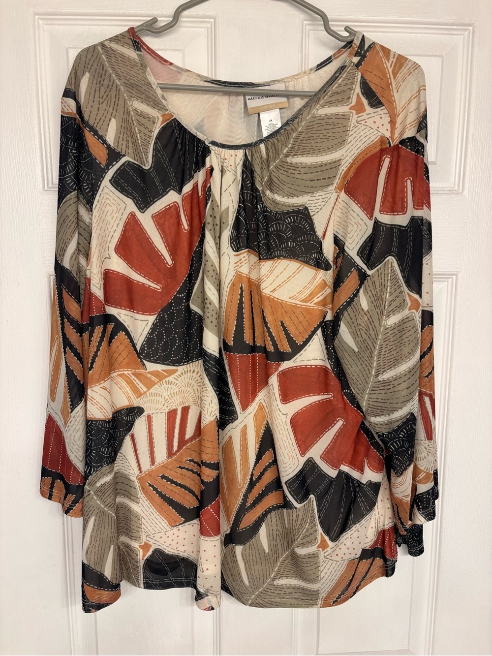 Alfred Dunner Multicolor Leaf-Print Tunic - Rust, Tan, Black, Cream